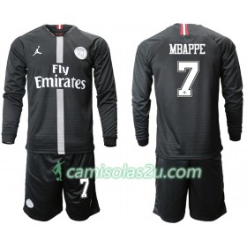 Camisolas de Futebol Paris Saint-Germain MBAPPE 7 Jodan Preto Criança Equipamento 3ª 2018/19 Manga Comprida